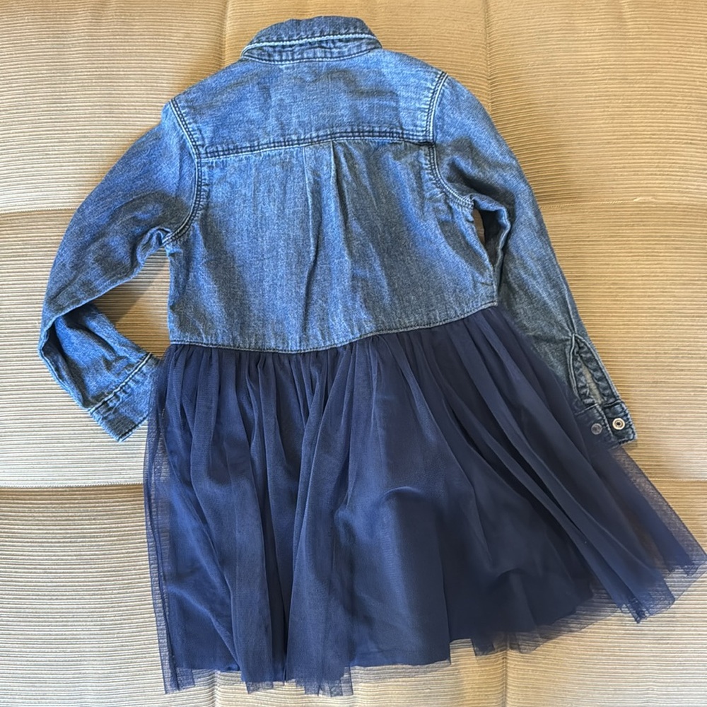 Girls Denim and Navy Dress - Picture 3 of 5